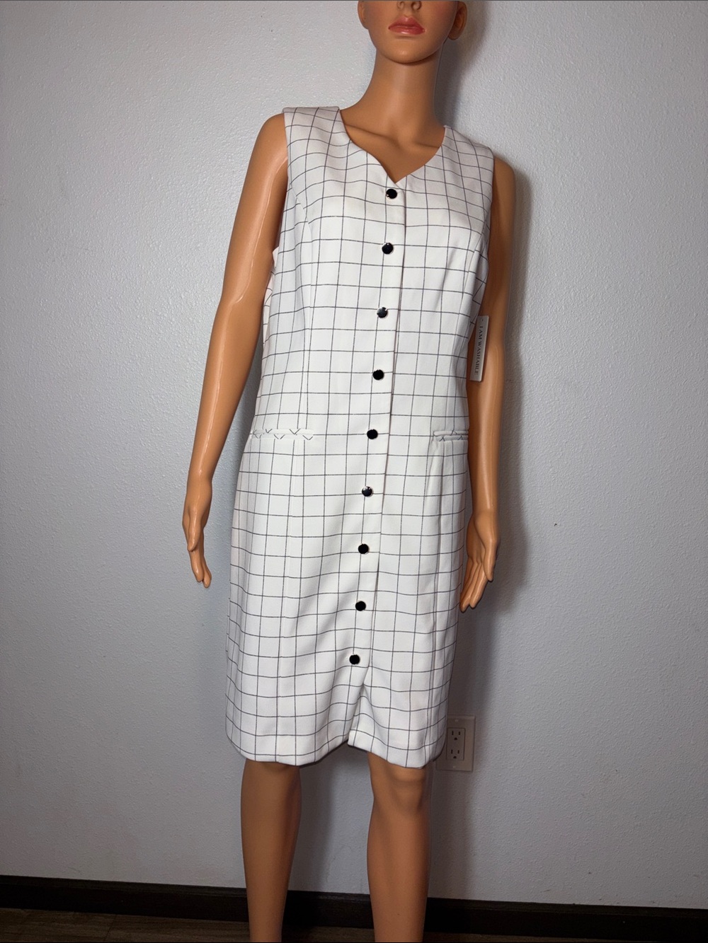 Shelby & Palmer White Dress with Black Windowpane Grid